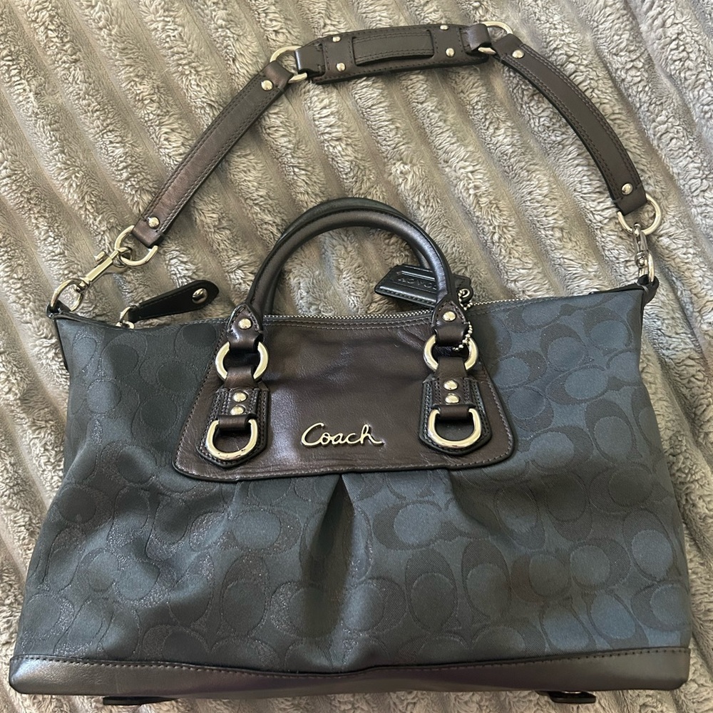 Coach gray and pewter Leather Satchel with Structured Design